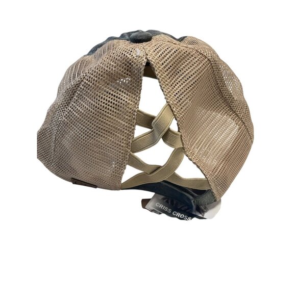 C.C Women's Distressed Mesh Ponytail Baseball Hat Adjustable Beige - Picture 2 of 3
